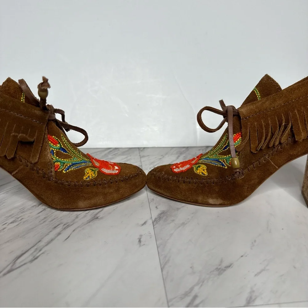 Tory Burch Huntington Fringe Brown Suede Beaded Bootie 5 1/2 M - Picture 6 of 14